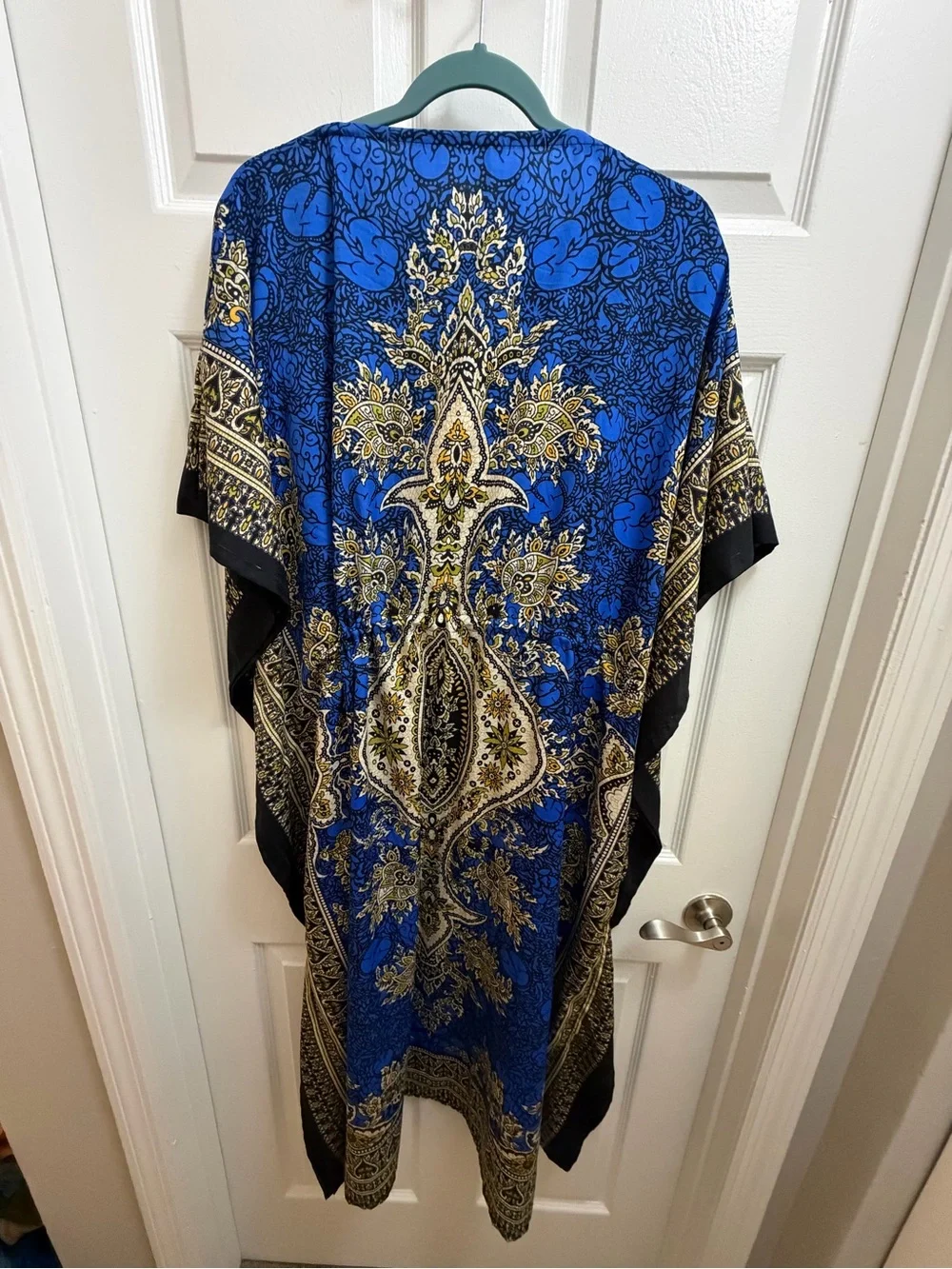 Blue and Gold Paisley V-Neck Decorative Kaftan - Brand Unspecified